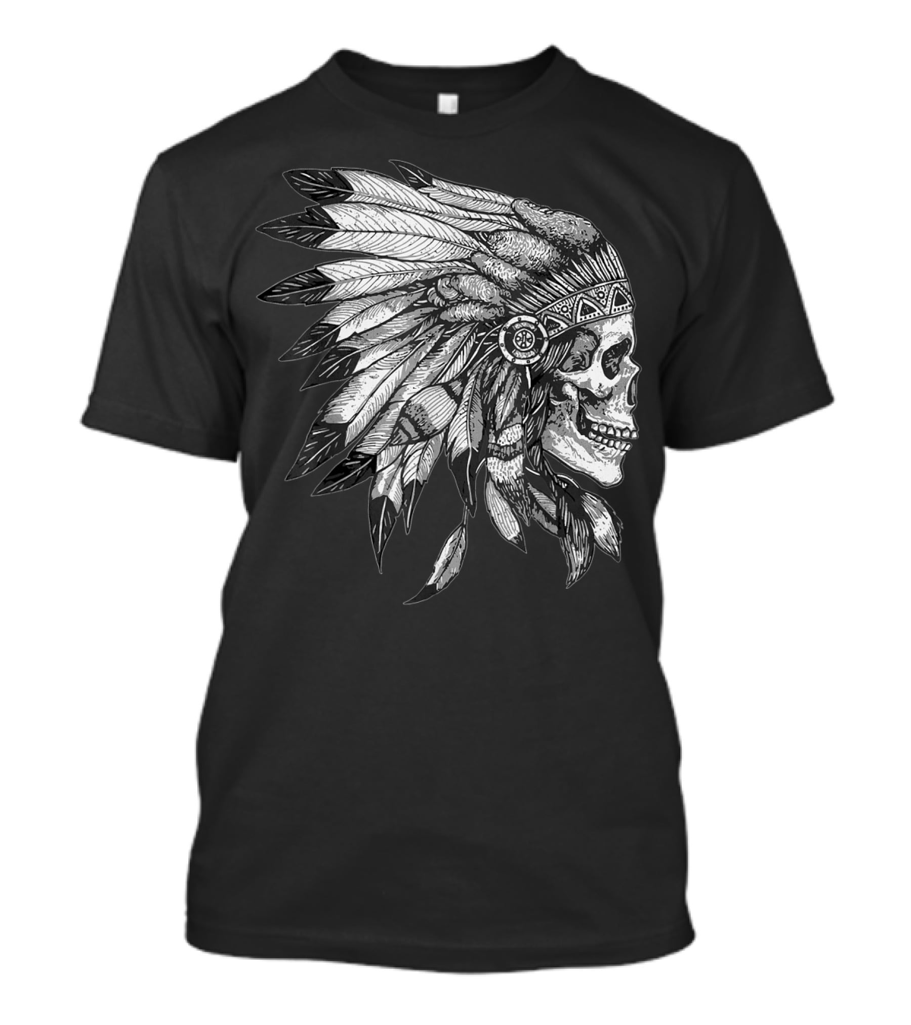 American Motorcycle Skull With Native Indian Eagle Feather Headdress T-Shirt