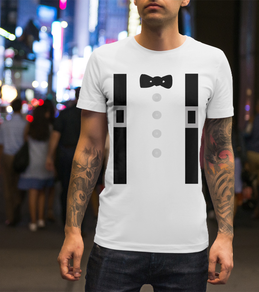 Amish Costume Bow Tie Suspenders Button T-Shirt
