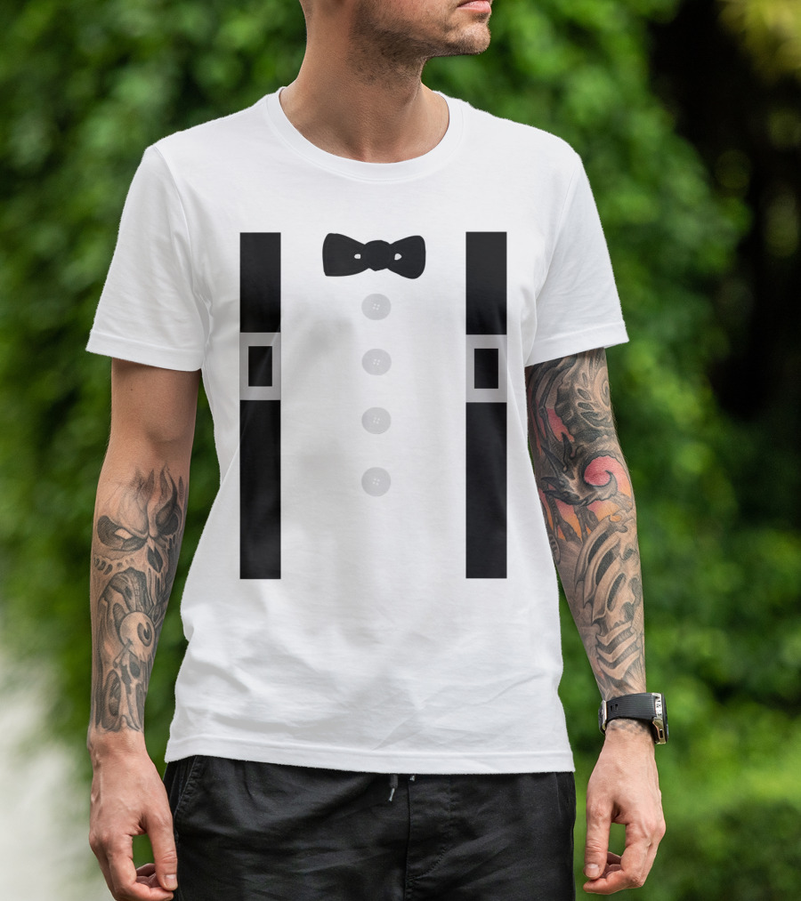 Amish Costume Bow Tie Suspenders Button T-Shirt