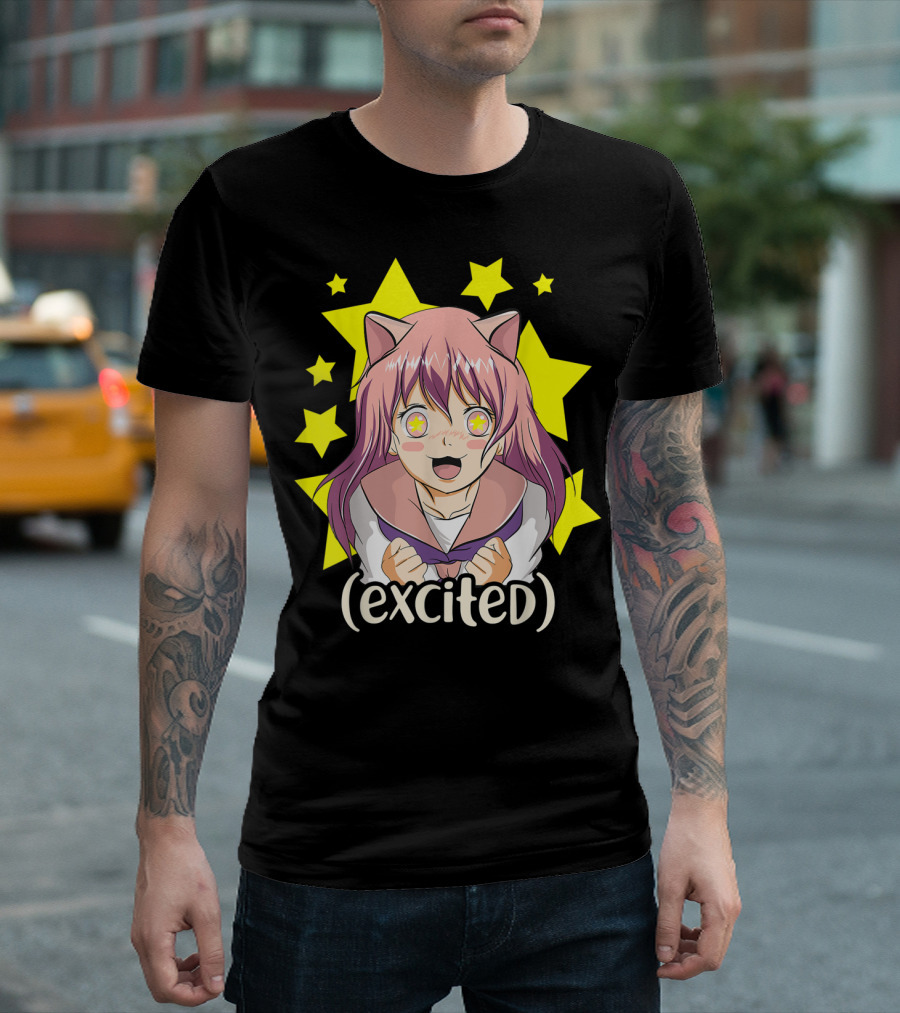 Anime Japanese Cat Girl Excited Star Eyes Manga T-Shirt