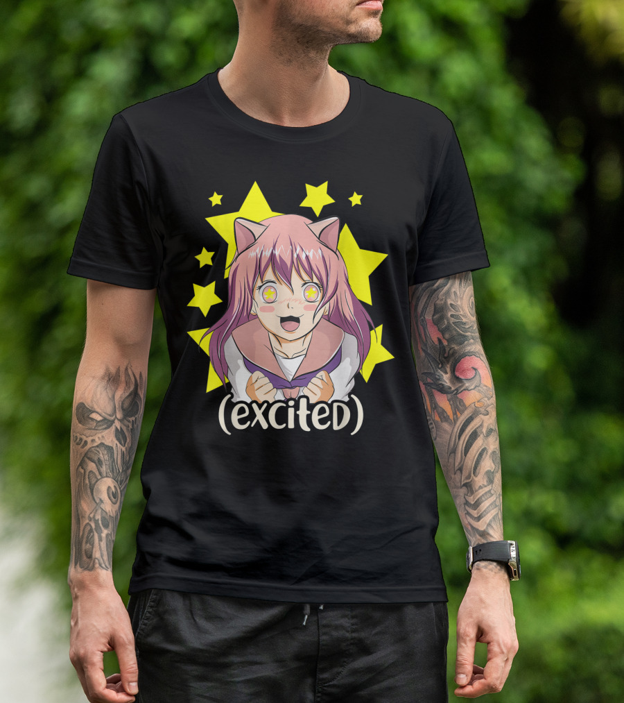 Anime Japanese Cat Girl Excited Star Eyes Manga T-Shirt
