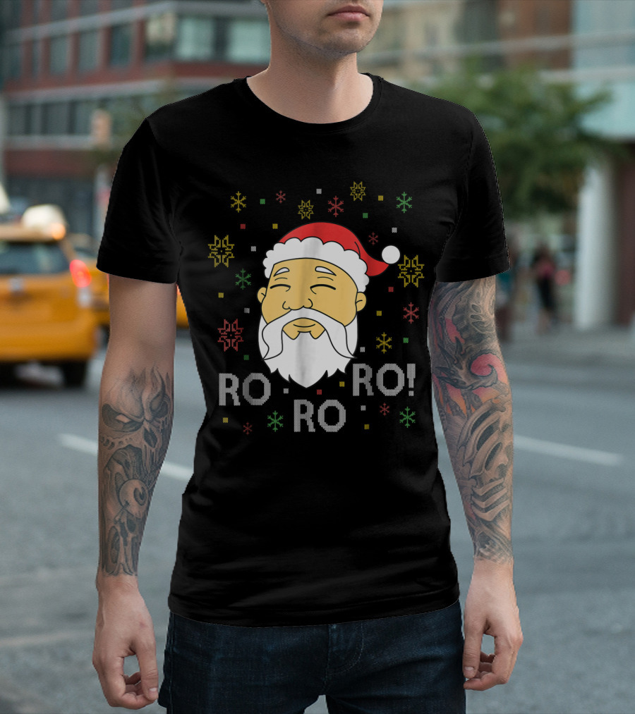 Asian Santa Claus Ro Ro Ro Funny Christmas Face With Snowflakes T-Shirt