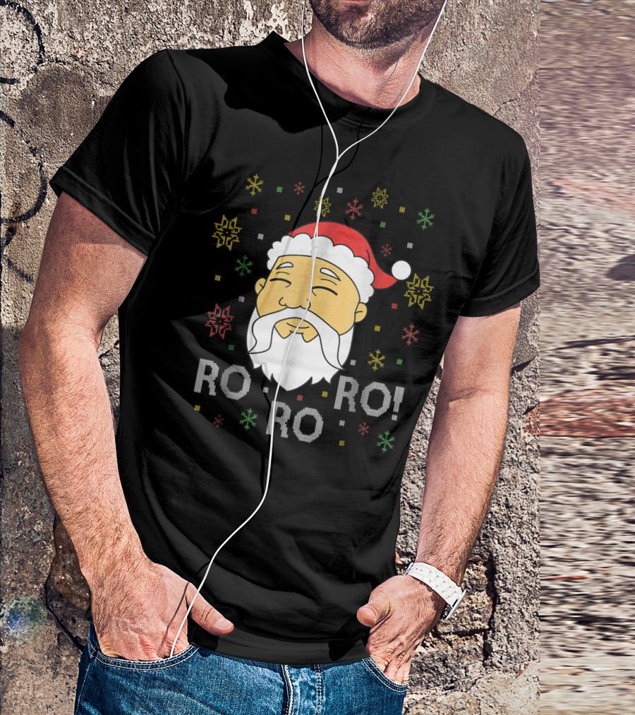Asian Santa Claus Ro Ro Ro Funny Christmas Face With Snowflakes T-Shirt