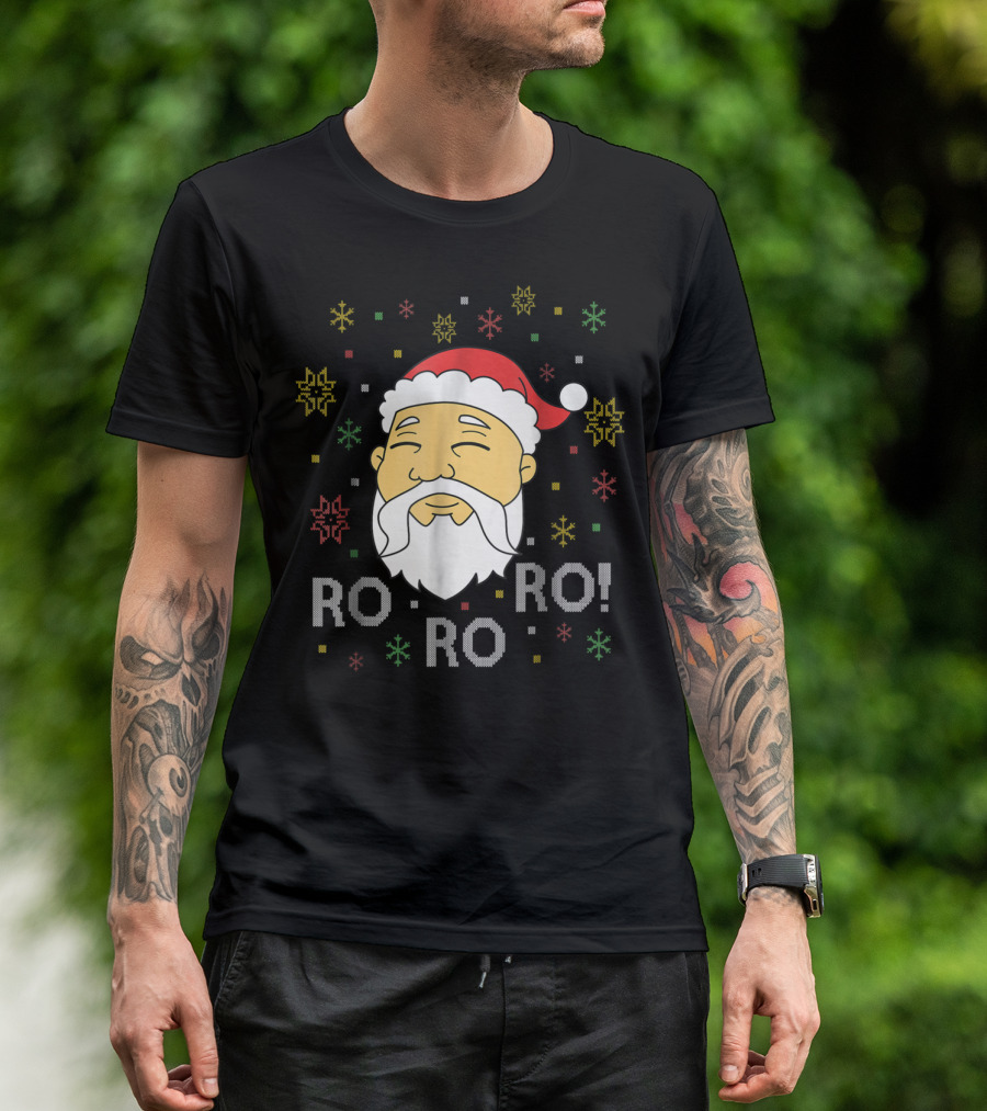 Asian Santa Claus Ro Ro Ro Funny Christmas Face With Snowflakes T-Shirt