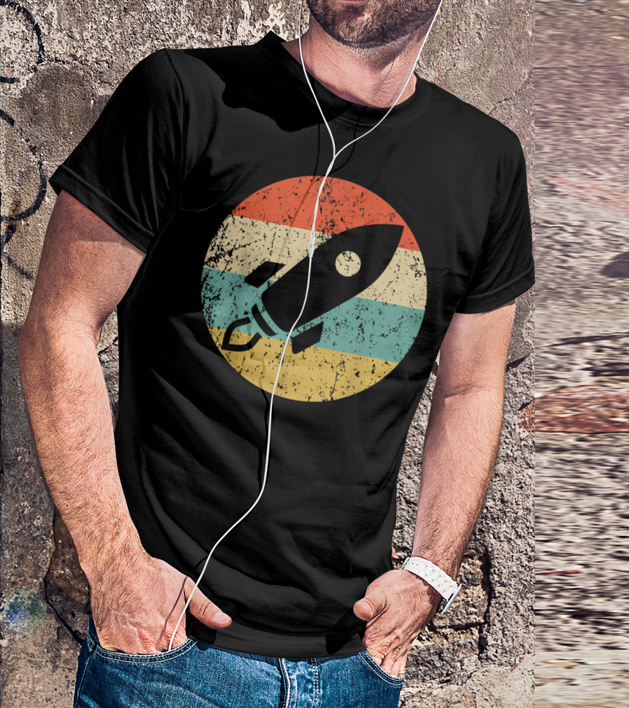 Astronau Vintage Space Ship Retro Rocket Stripes T-Shirt