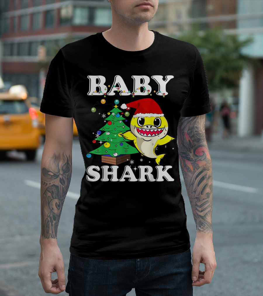 Baby Shark Christmas Tree Santa Hat T-Shirt