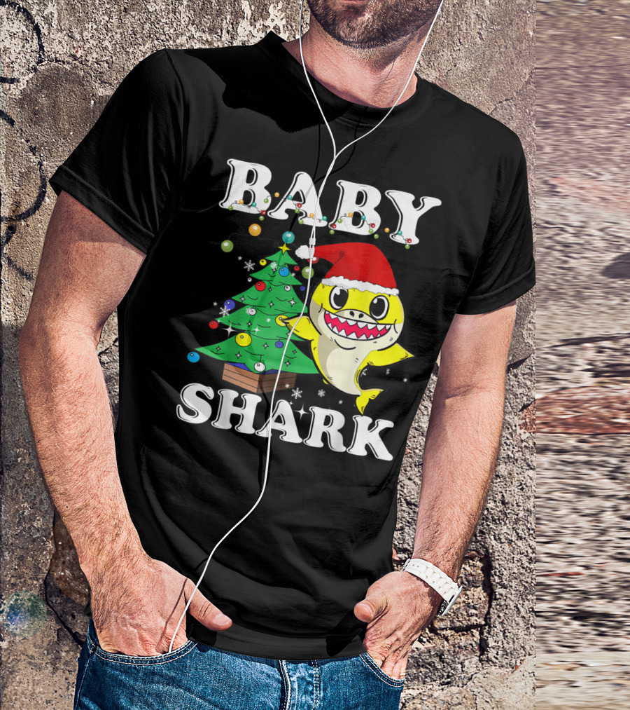 Baby Shark Christmas Tree Santa Hat T-Shirt