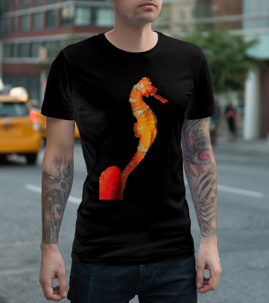 Beautiful Orange and Yellow Swimming Seahorse Figure T-Shirt