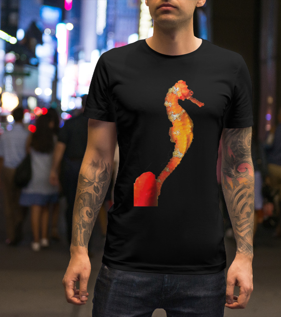 Beautiful Orange And Yellow Swimming Seahorse Figure T-Shirt