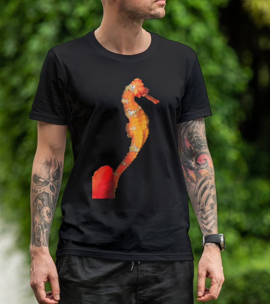 Beautiful Orange And Yellow Swimming Seahorse Figure T-Shirt