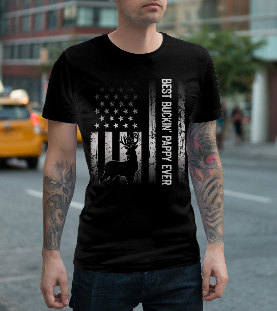 Best Buckin' Pappy Ever Patriotic Deer American Flag T-Shirt