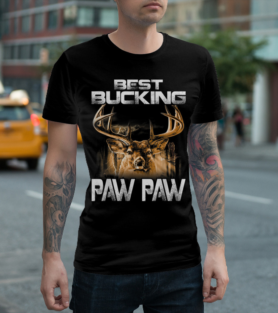 Best Bucking Paw Paw Funny Hunting Father's Deer Head Antlers T-Shirt