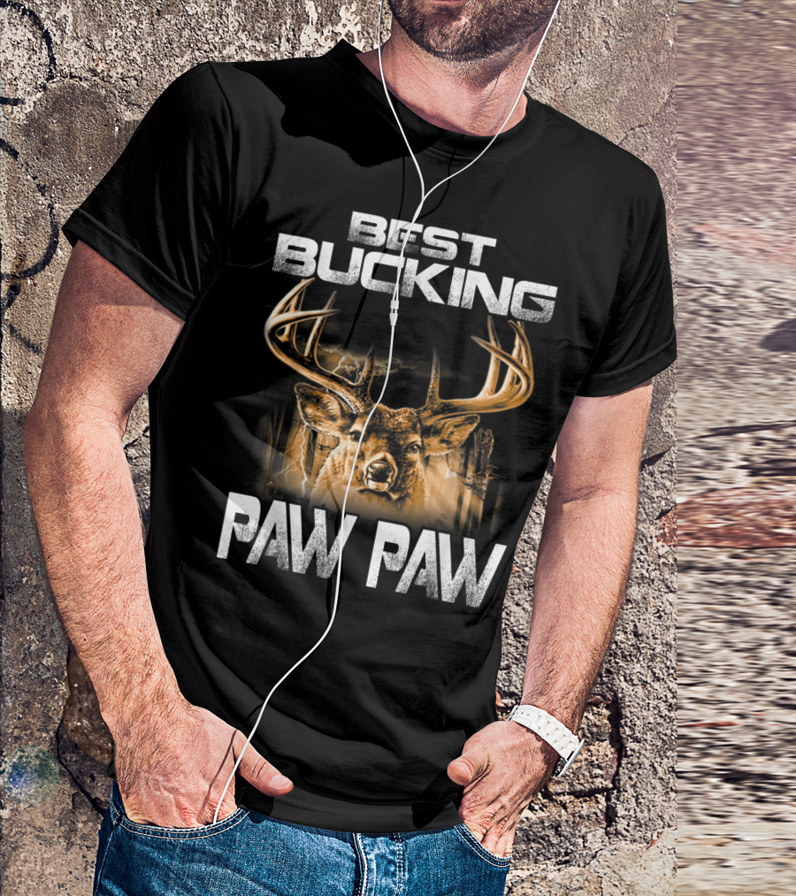 Best Bucking Paw Paw Funny Hunting Father's Deer Head Antlers T-Shirt
