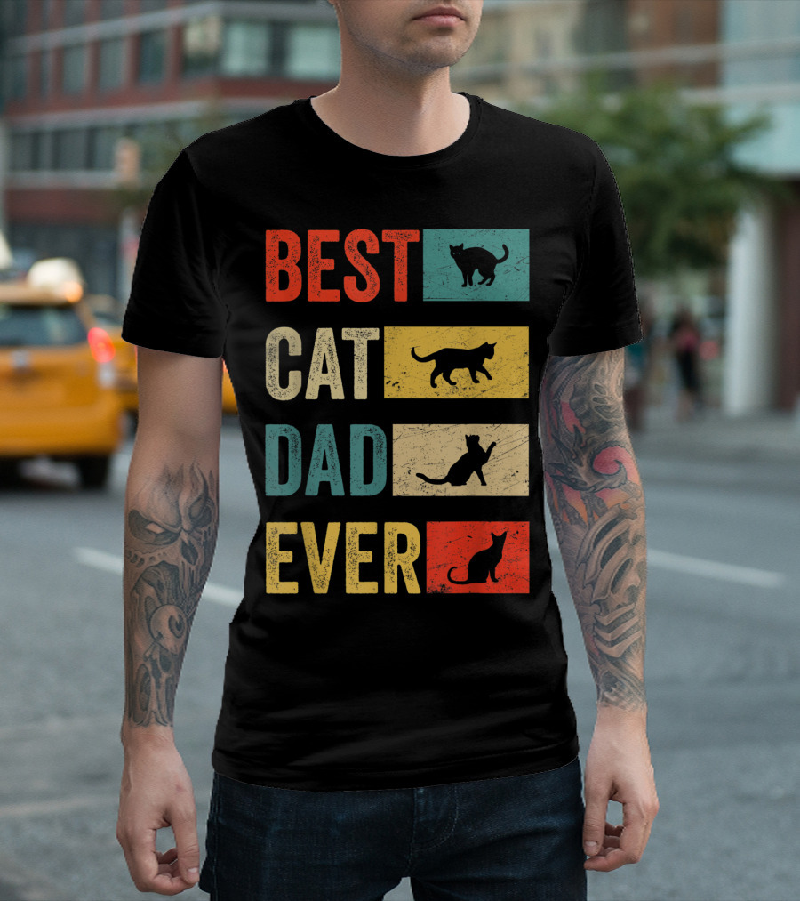 Best Cat Dad Ever Cat Lovers Colorful Cat T-Shirt