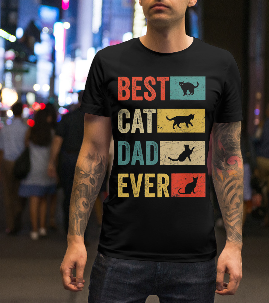 Best Cat Dad Ever Cat Lovers Colorful Cat T-Shirt