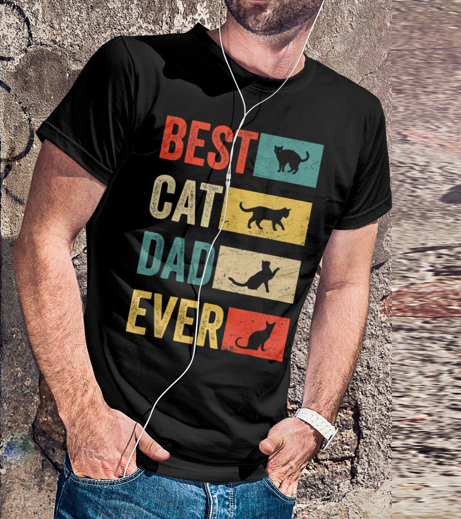 Best Cat Dad Ever Cat Lovers Colorful Cat T-Shirt