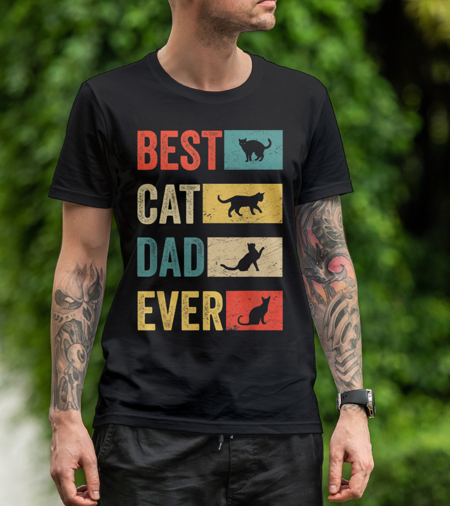 Best Cat Dad Ever Cat Lovers Colorful Cat T-Shirt