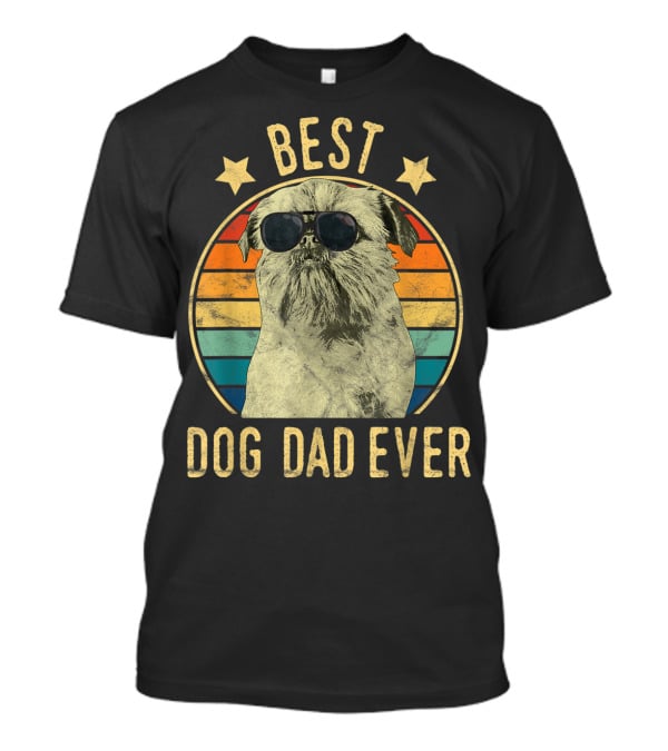 Best Dog Dad Ever Brussels Griffon Father's Retro Dog Sunglasses T-Shirt