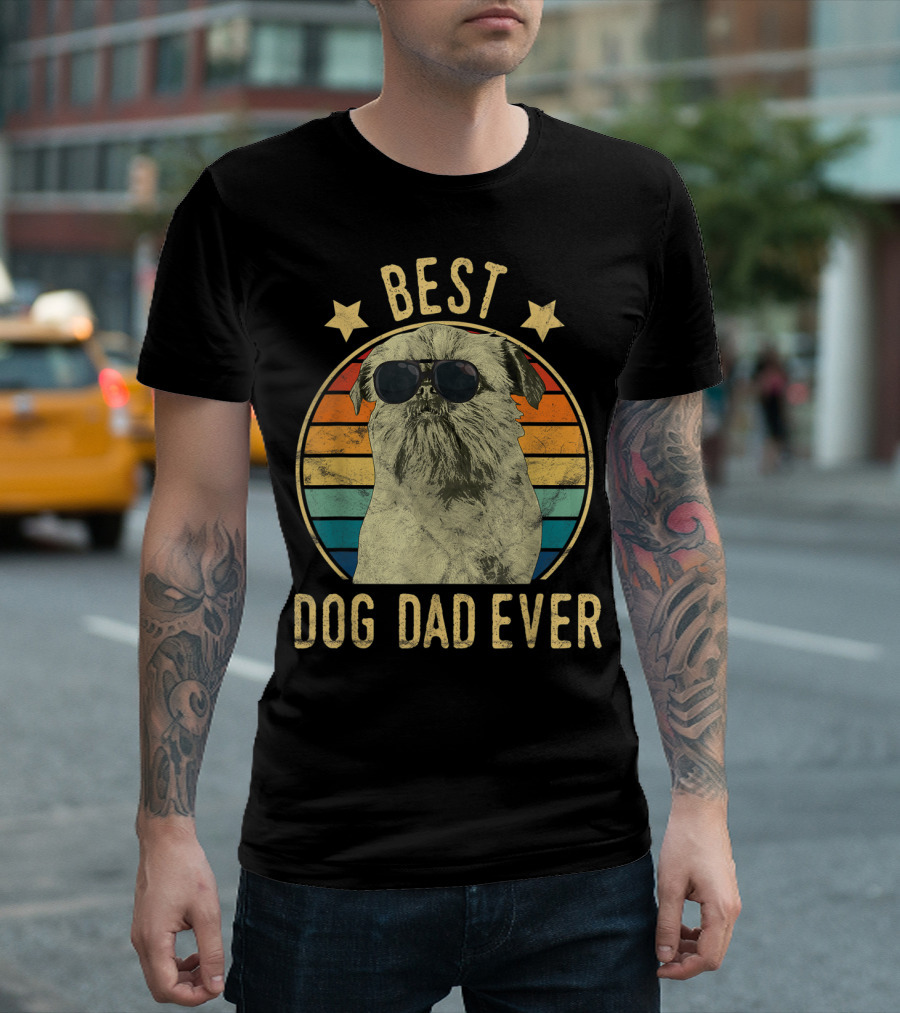 Best Dog Dad Ever Brussels Griffon Father's Retro Dog Sunglasses T-Shirt