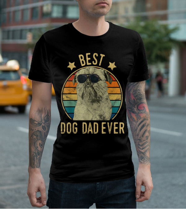 Best Dog Dad Ever Brussels Griffon Father's Retro Dog Sunglasses T-Shirt