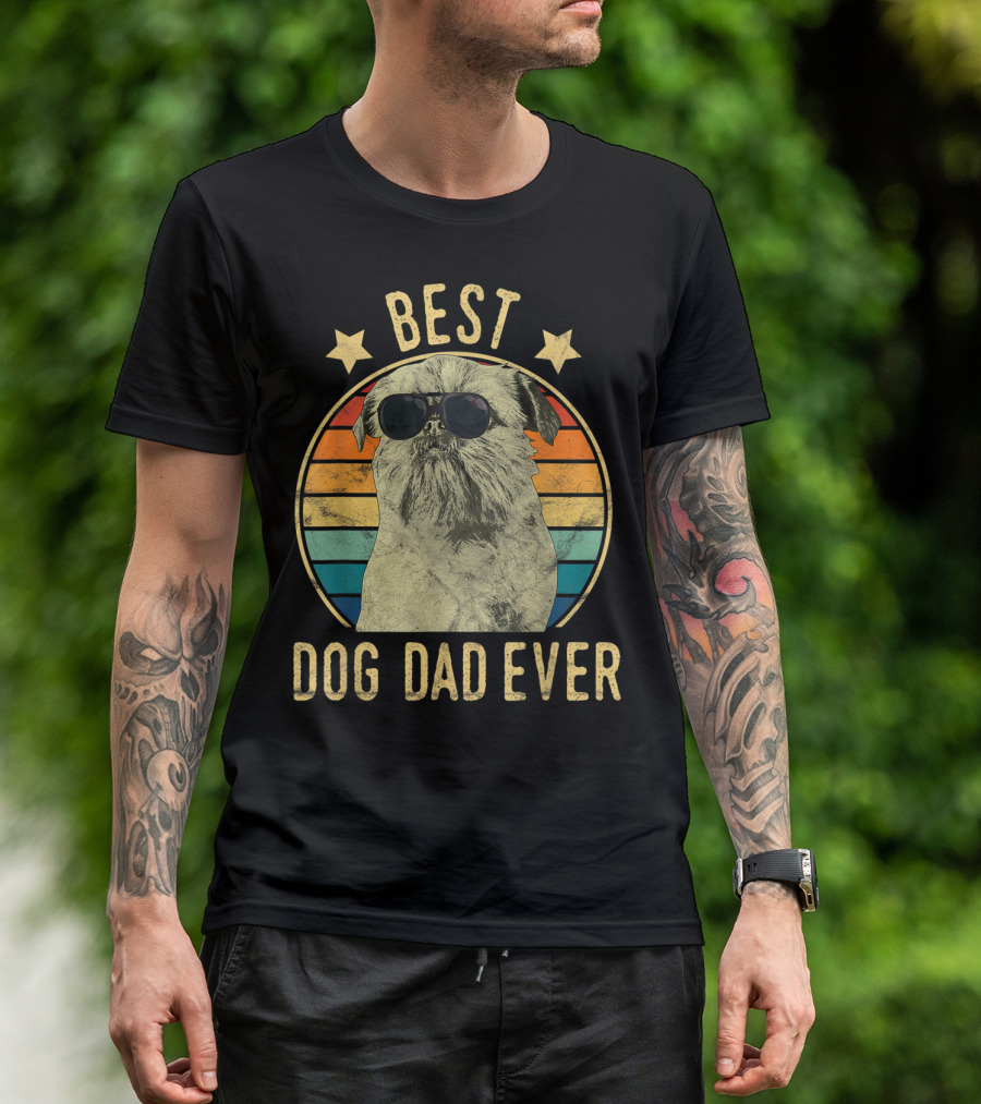 Best Dog Dad Ever Brussels Griffon Father's Retro Dog Sunglasses T-Shirt