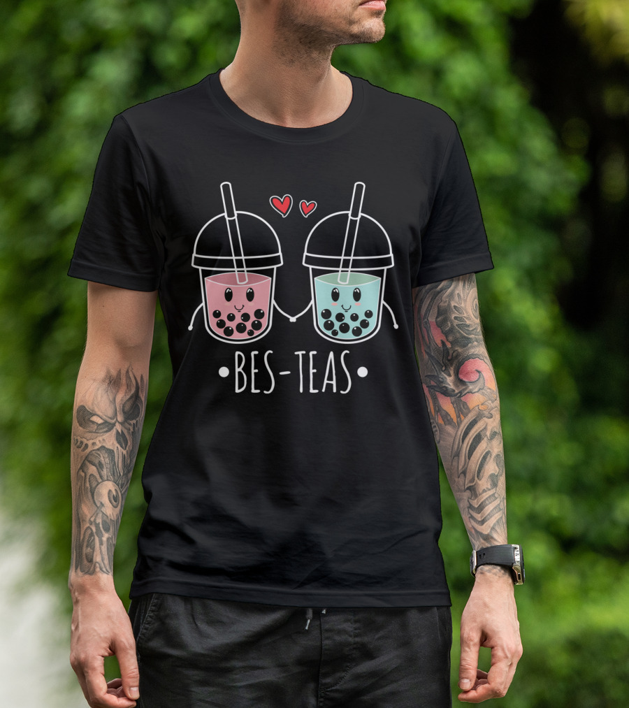 Besteas Bubble Tea Cute Boba Milk Lover With Hearts T-Shirt