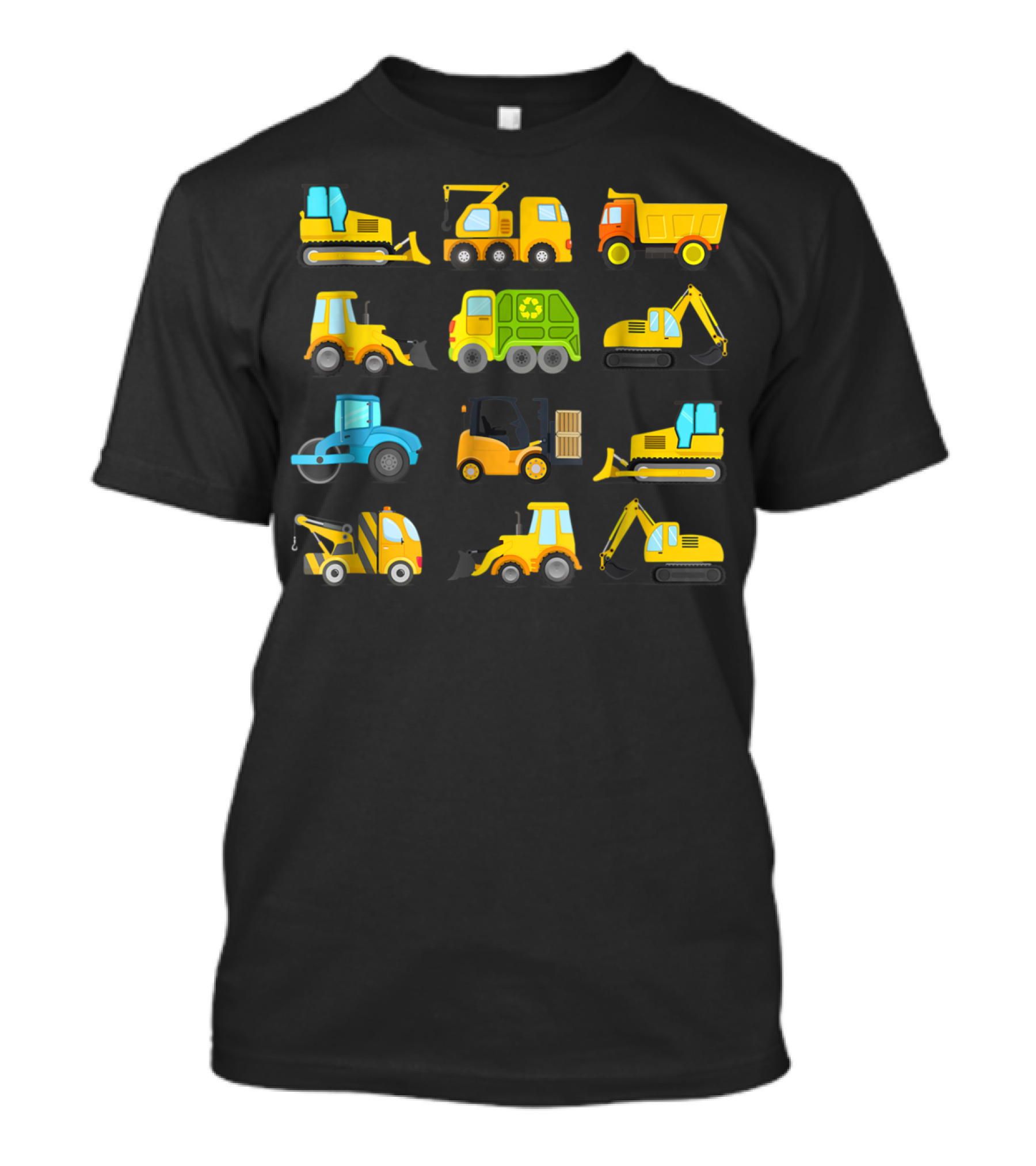 Boys' Colorful Construction Trucks And Diggers Vehicles Short Sleeved T-Shirt