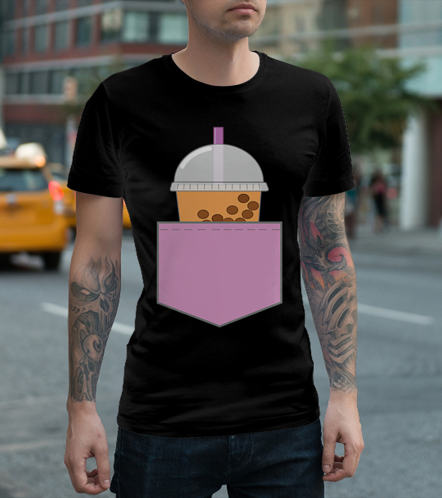 Bubble Tea Boba Cup In Pink Pocket T-Shirt