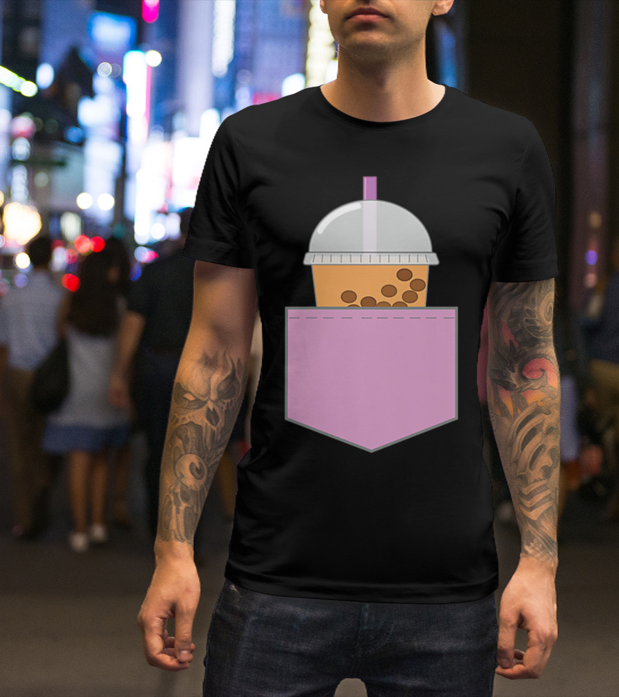 Bubble Tea Boba Cup In Pink Pocket T-Shirt