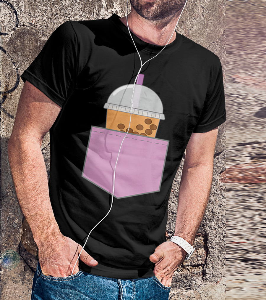 Bubble Tea Boba Cup In Pink Pocket T-Shirt