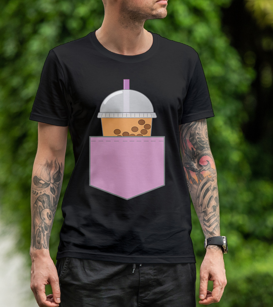 Bubble Tea Boba Cup In Pink Pocket T-Shirt