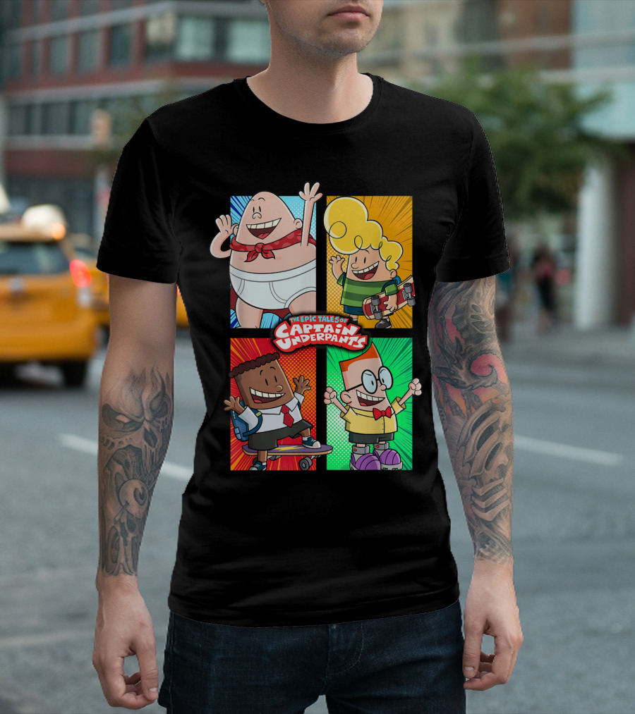 The Epic Tales of Captain Underpants Cartoon Characters Quartet T-Shirt