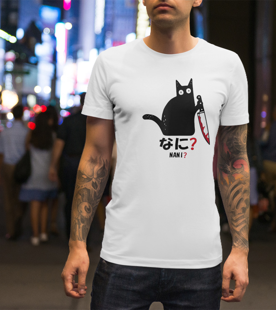 Nani What Murderous Black Cat With Knife Kanji T-Shirt