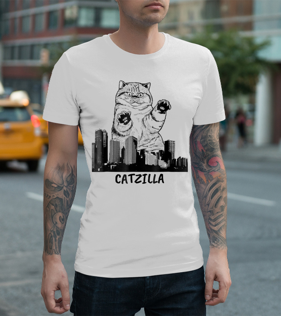 Catzilla Kitty Cat Pop Culture Cityscape Monster Kitty T-Shirt