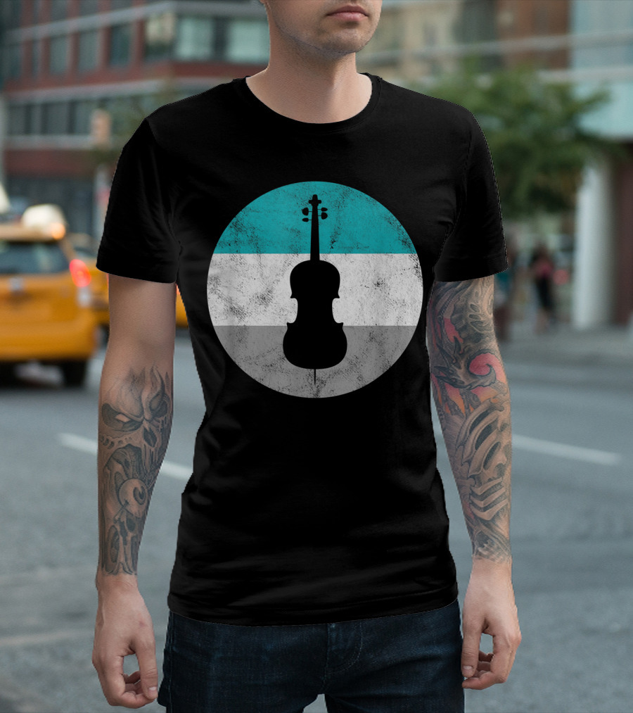 Cello Silhouette with Teal White Gray Circle Background T-Shirt