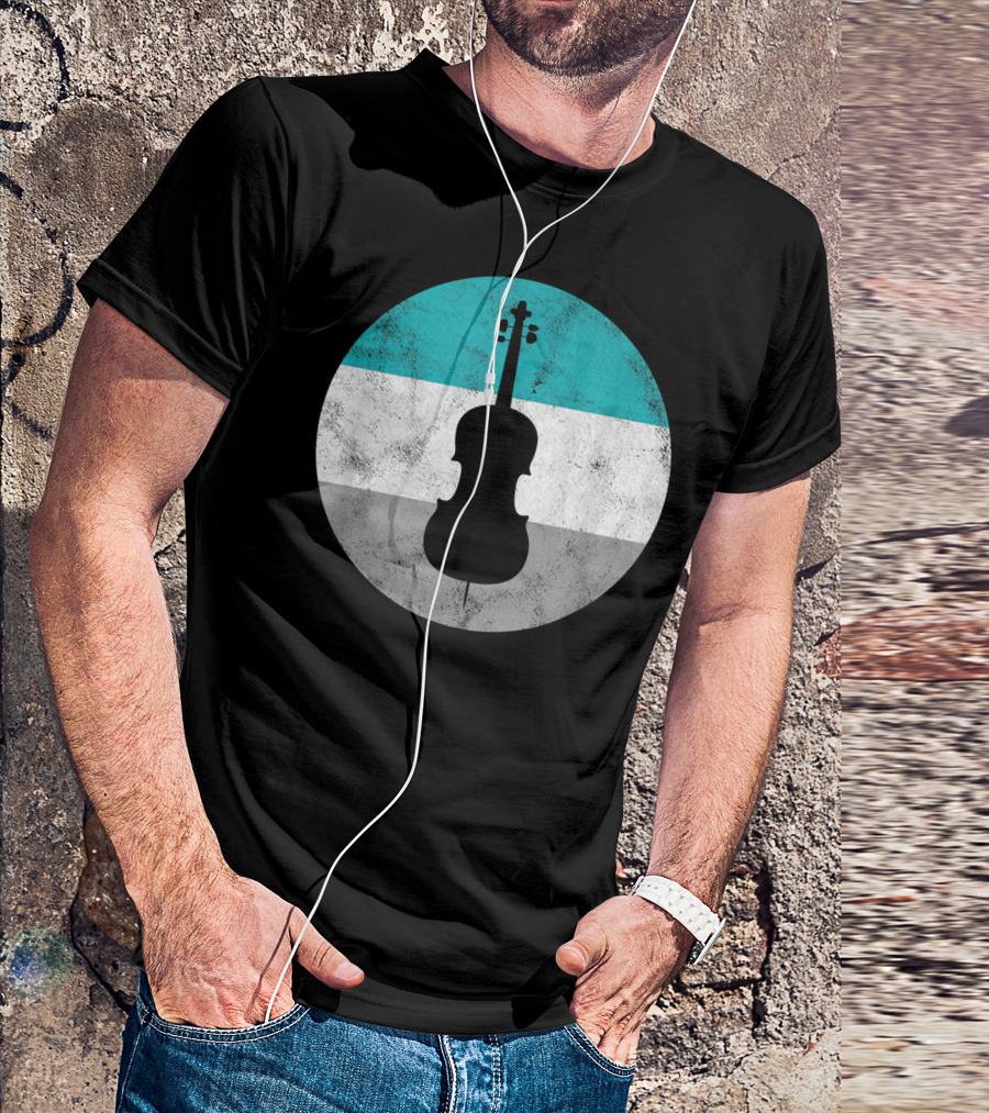 Cello Silhouette With Teal White Gray Circle Background T-Shirt