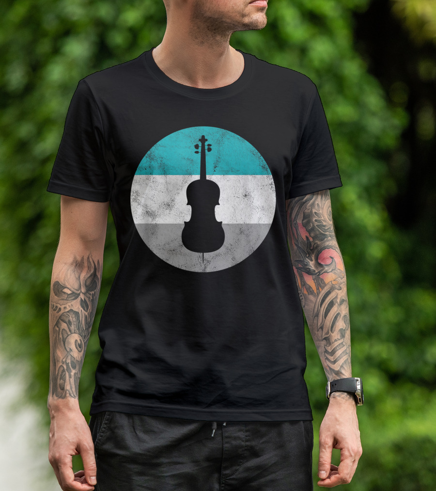 Cello Silhouette With Teal White Gray Circle Background T-Shirt