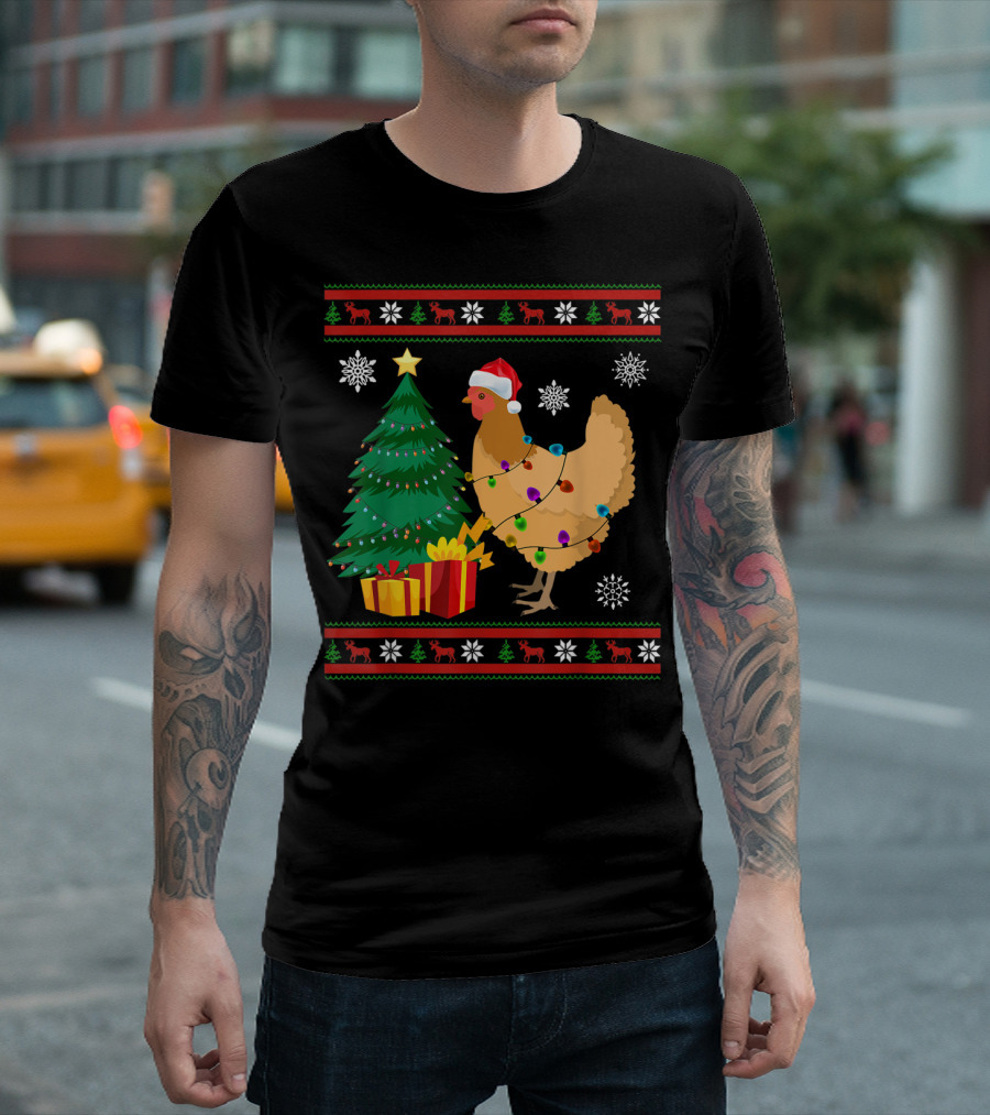 Chicken Christmas Decorations Santa Tree Snowflakes Reindeer T-Shirt