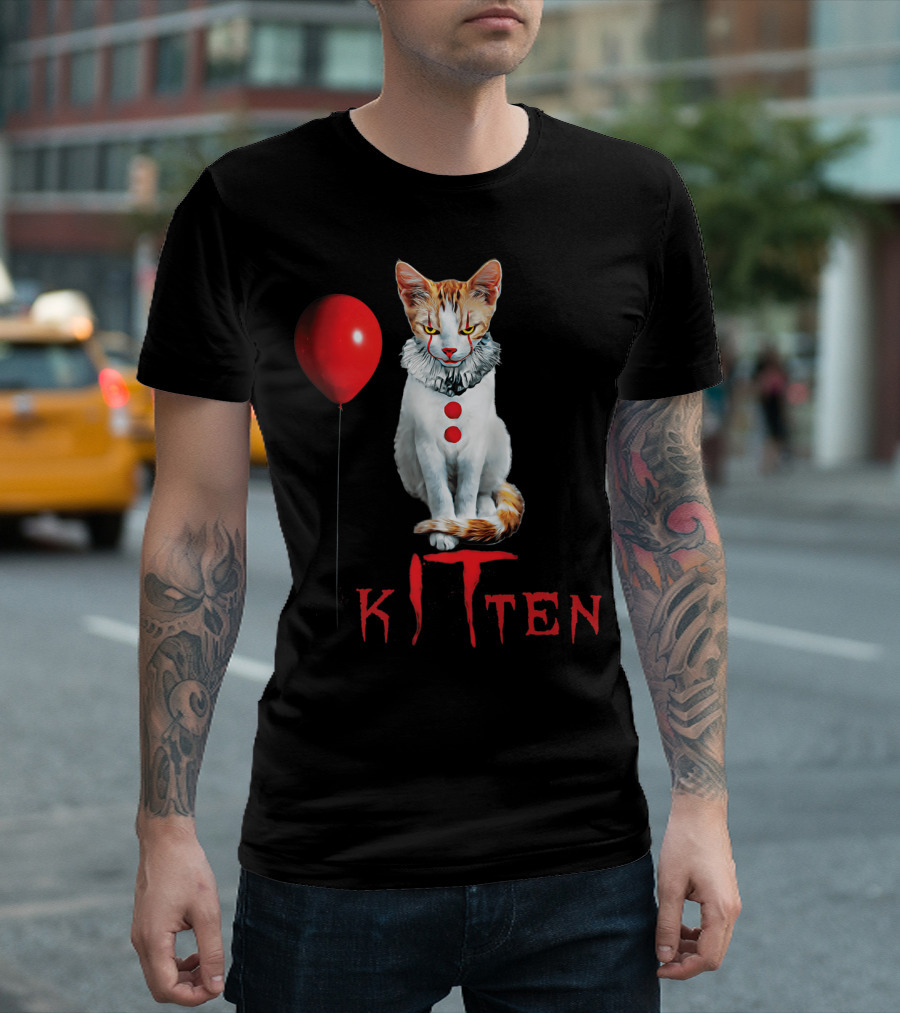 Pennywise Clown Cat Kitten with Red Balloon T-Shirt