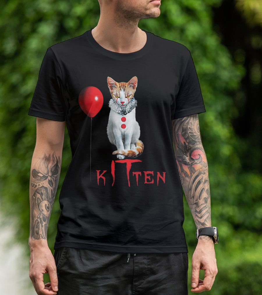 Pennywise Clown Cat Kitten With Red Balloon T-Shirt