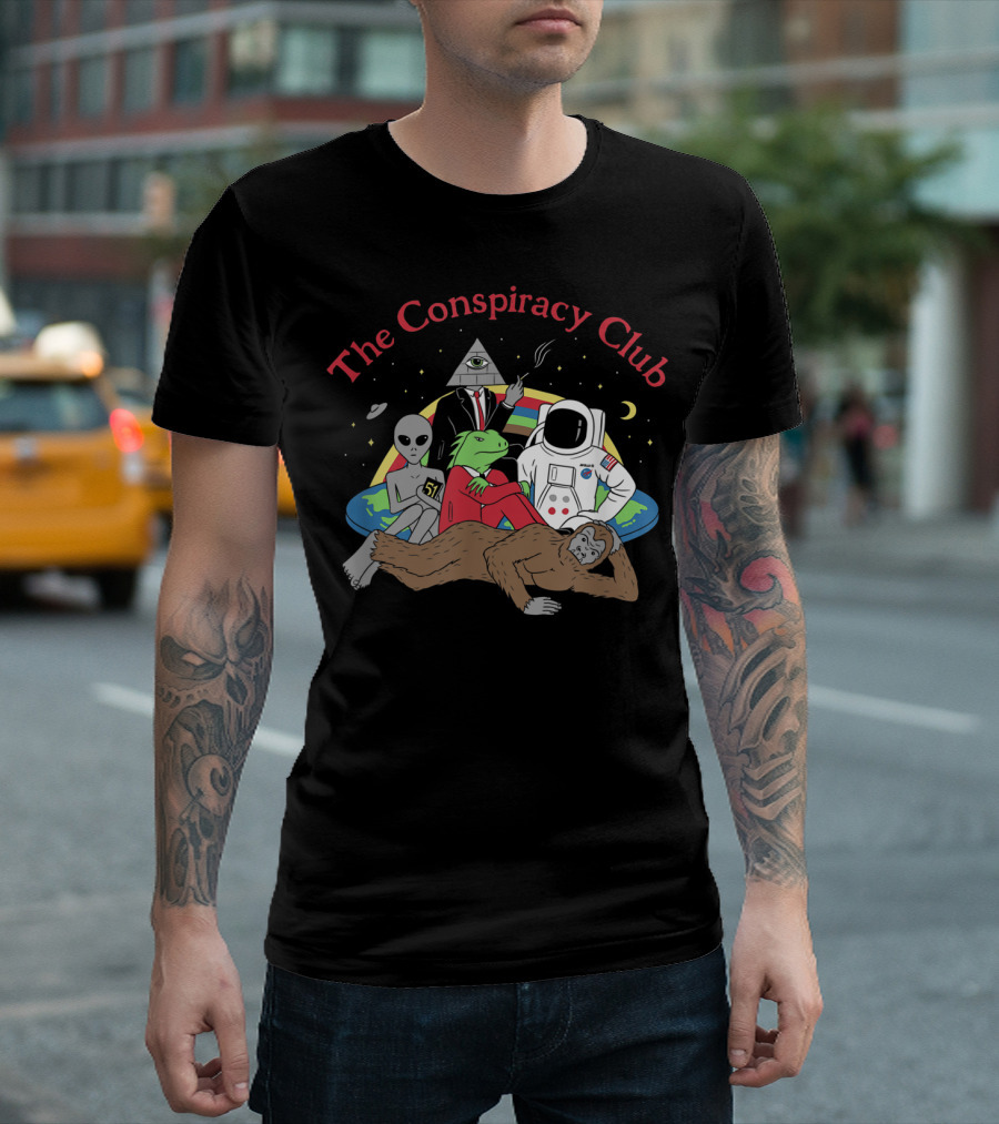 The Conspiracy Club Alien Astronaut Pyramid Bigfoot Lizard Man T-Shirt