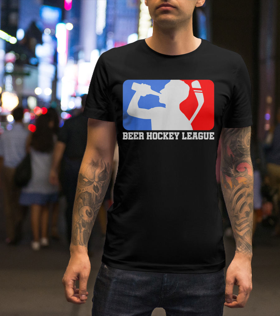 Beer Hockey League Icehockey Drinking Silhouette In Red White And Blue T-Shirt