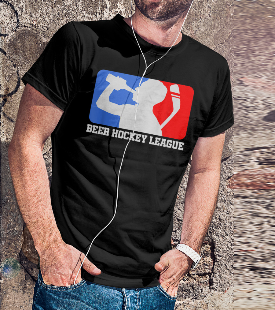 Beer Hockey League Icehockey Drinking Silhouette In Red White And Blue T-Shirt