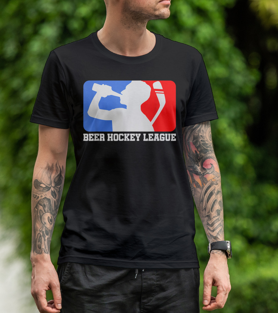 Beer Hockey League Icehockey Drinking Silhouette In Red White And Blue T-Shirt