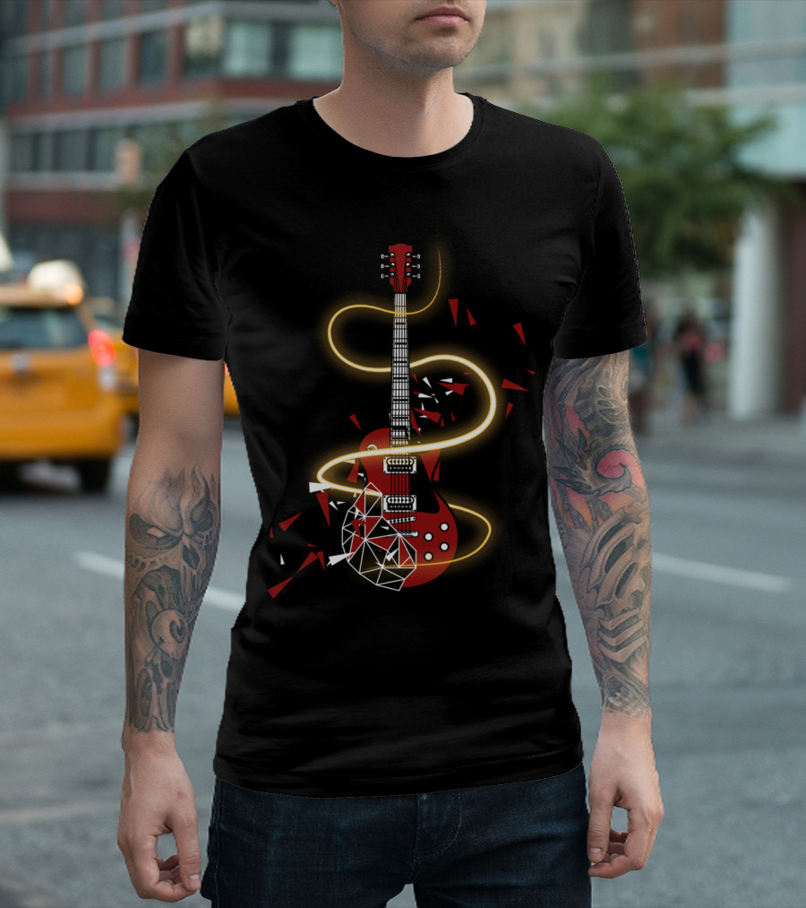Cool Electric Guitar Fractured Red Glow Strings For Guitarists T-Shirt