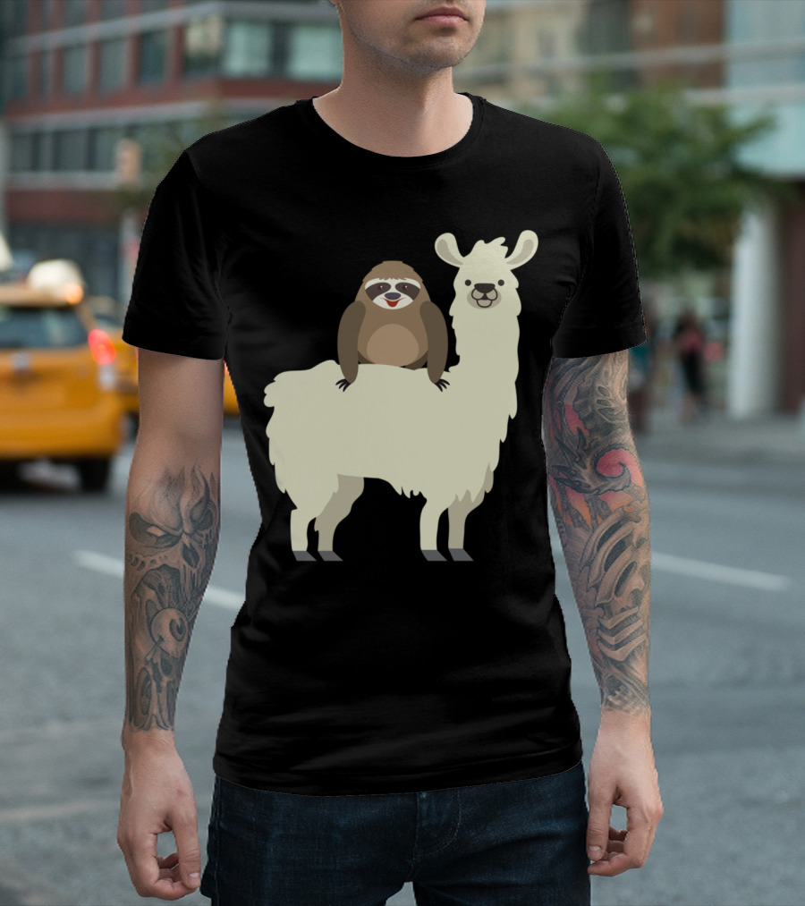 Cute Funny Sloth on Llama T-Shirt
