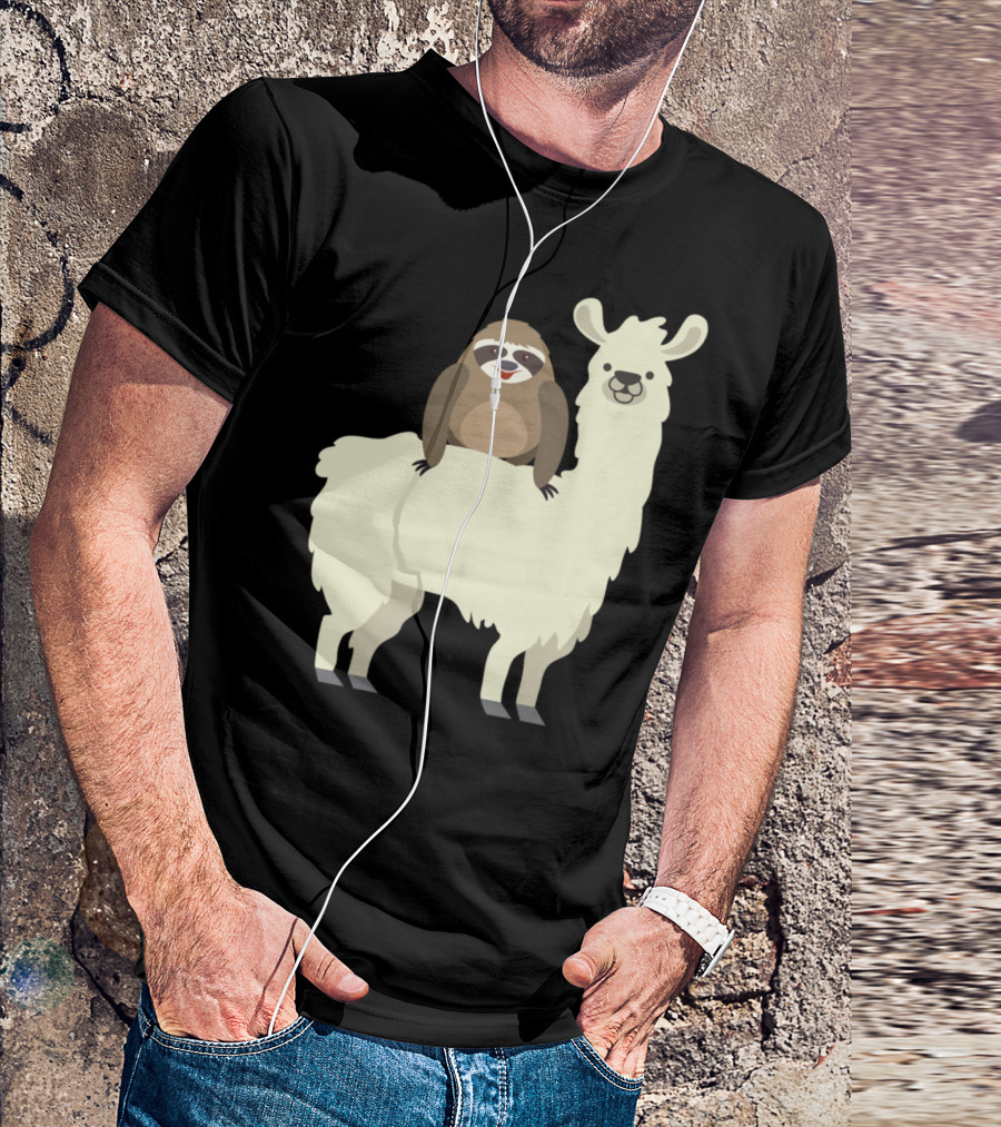 Cute Funny Sloth On Llama T-Shirt