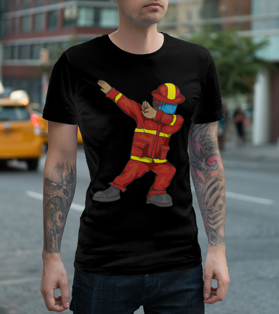 Dabbing Firefighter Cute Dancing Firefighter Red T-Shirt