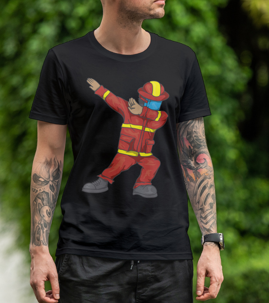 Dabbing Firefighter Cute Dancing Firefighter Red T-Shirt