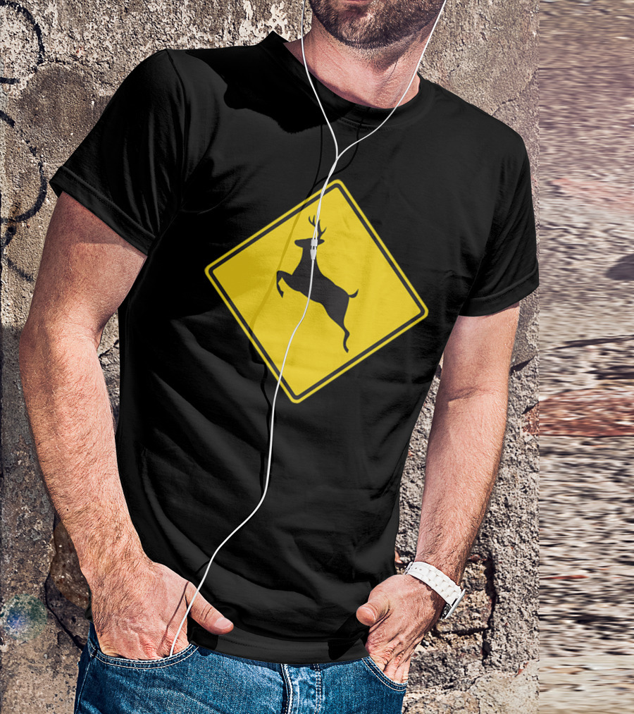 Yellow Deer Crossing Road Sign T-Shirt